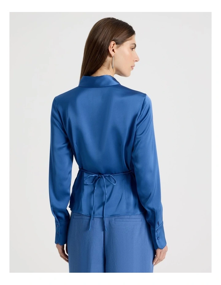 Satin Wrap Shirt in Cobalt image 6