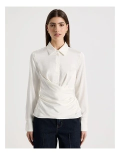 Satin Wrap Shirt in White
