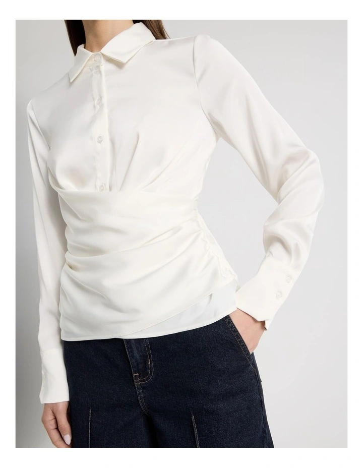 Satin Wrap Shirt in White image 3