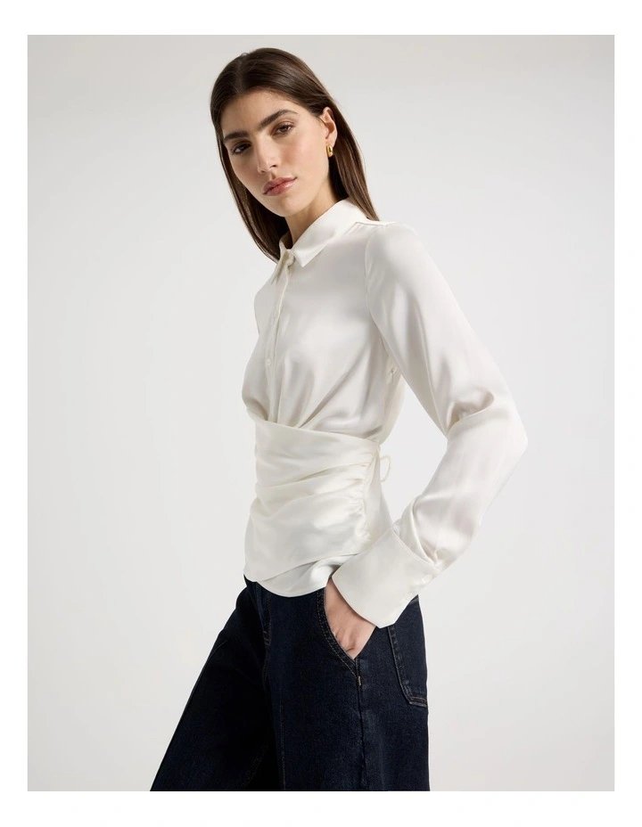 Satin Wrap Shirt in White image 4