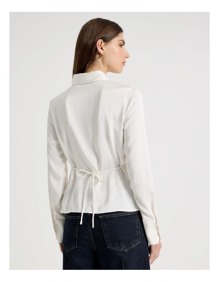 Satin Wrap Shirt in White image 6
