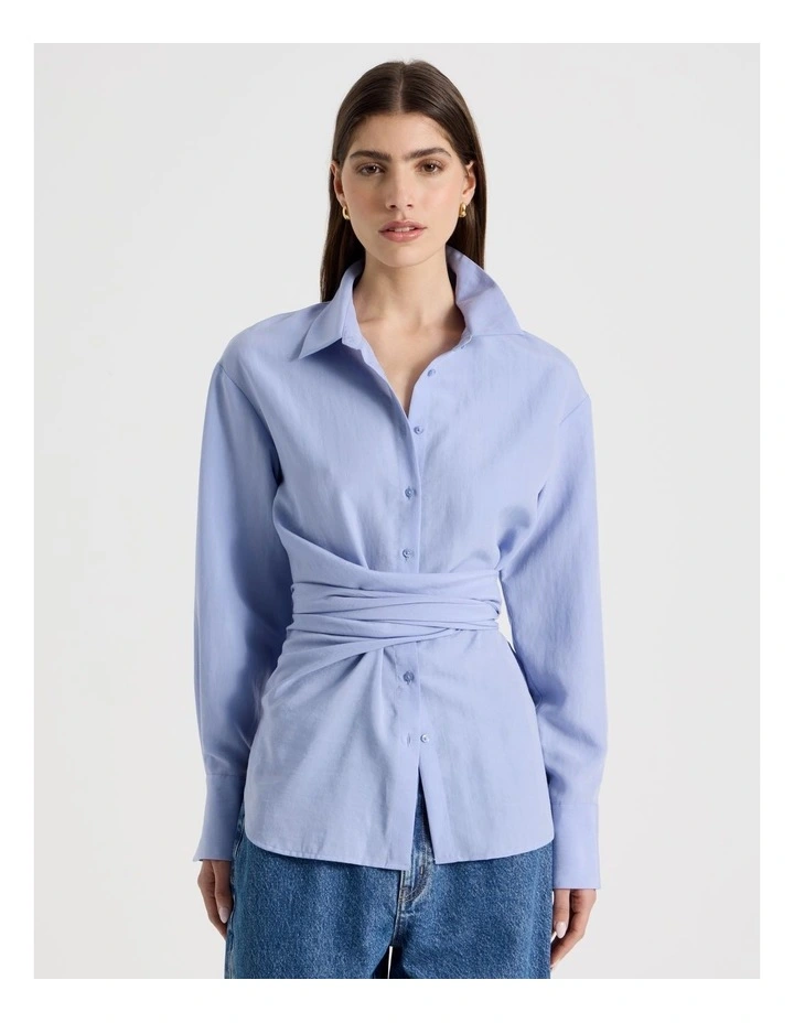 Side Tie Shirt in Cornflower image 3