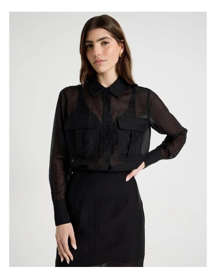 Sheer Utility Shirt in Black image 1