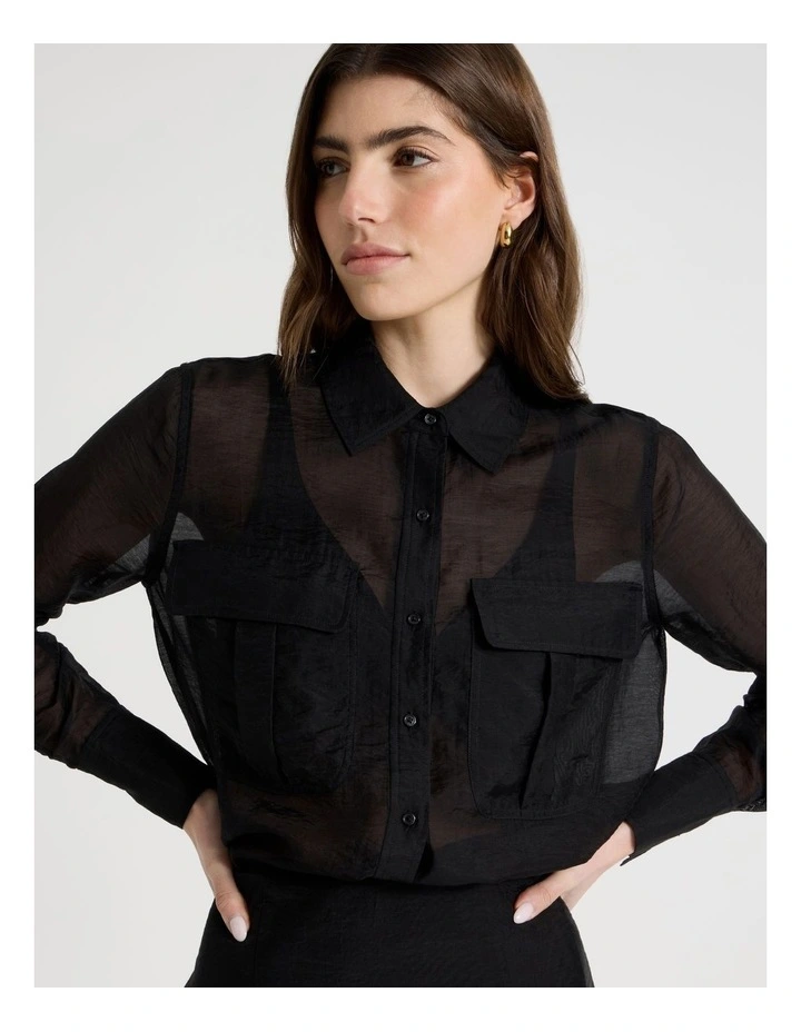 Sheer Utility Shirt in Black image 2