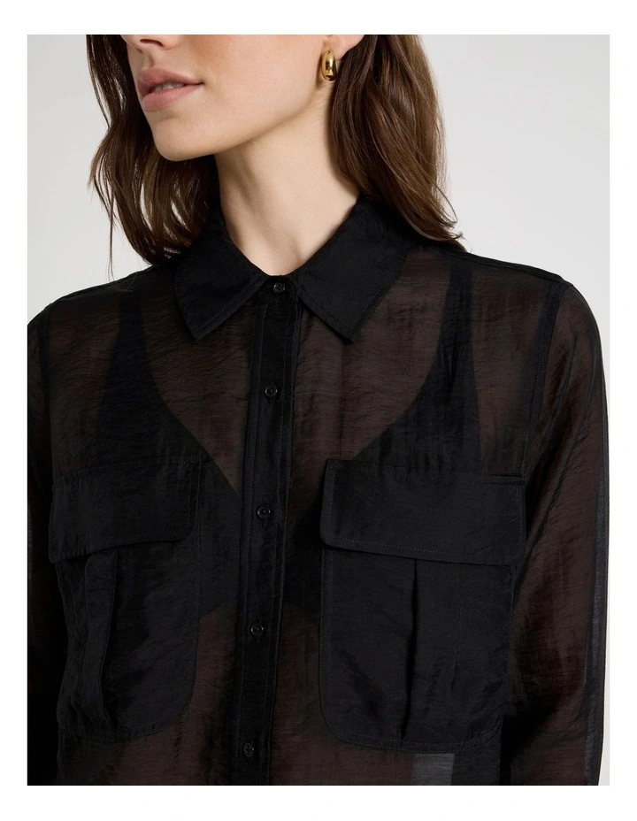 Sheer Utility Shirt in Black image 3