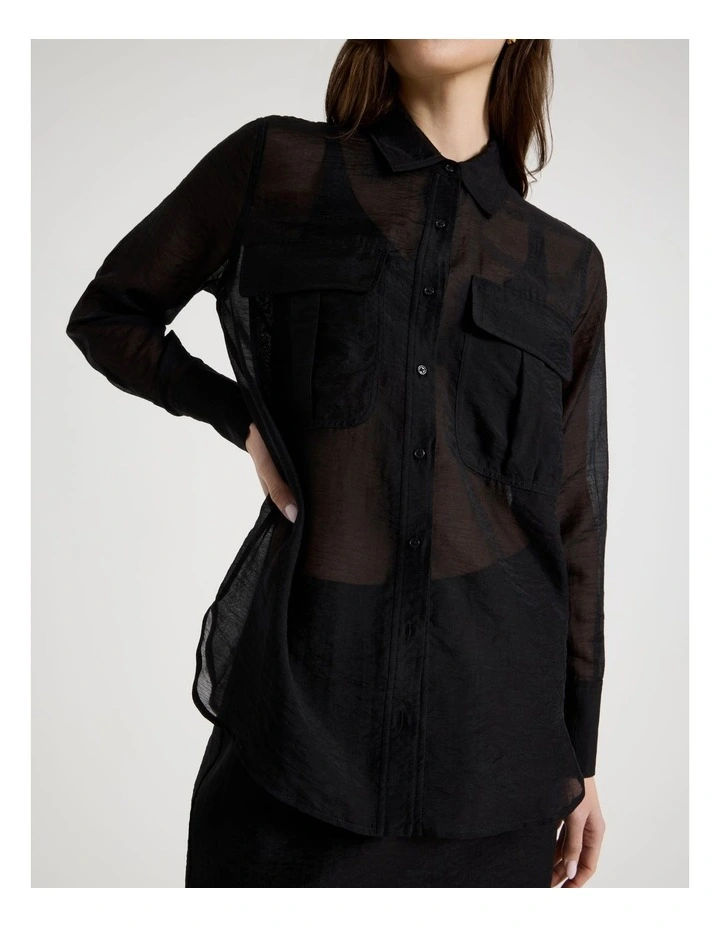 Sheer Utility Shirt in Black image 5