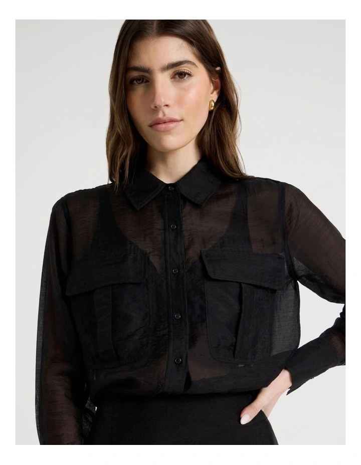 Sheer Utility Shirt in Black image 7