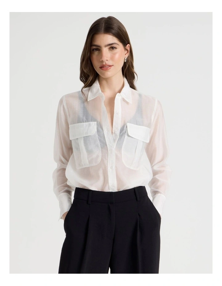 Sheer Utility Shirt in Ivory image 1