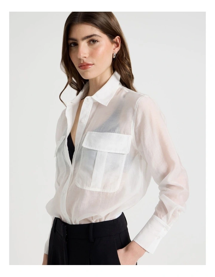Sheer Utility Shirt in Ivory image 4