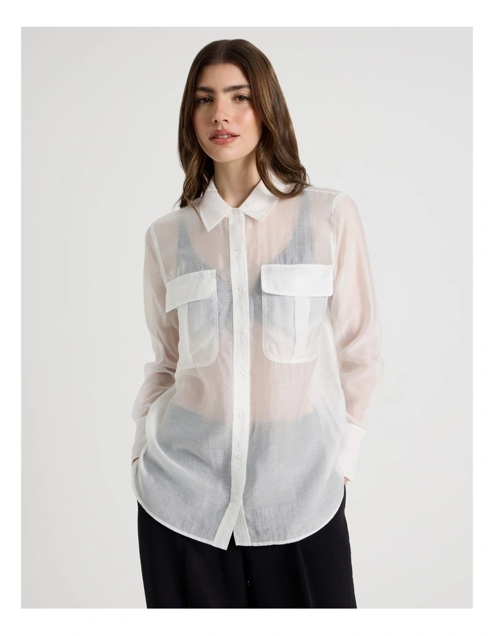 Sheer Utility Shirt in Ivory image 5