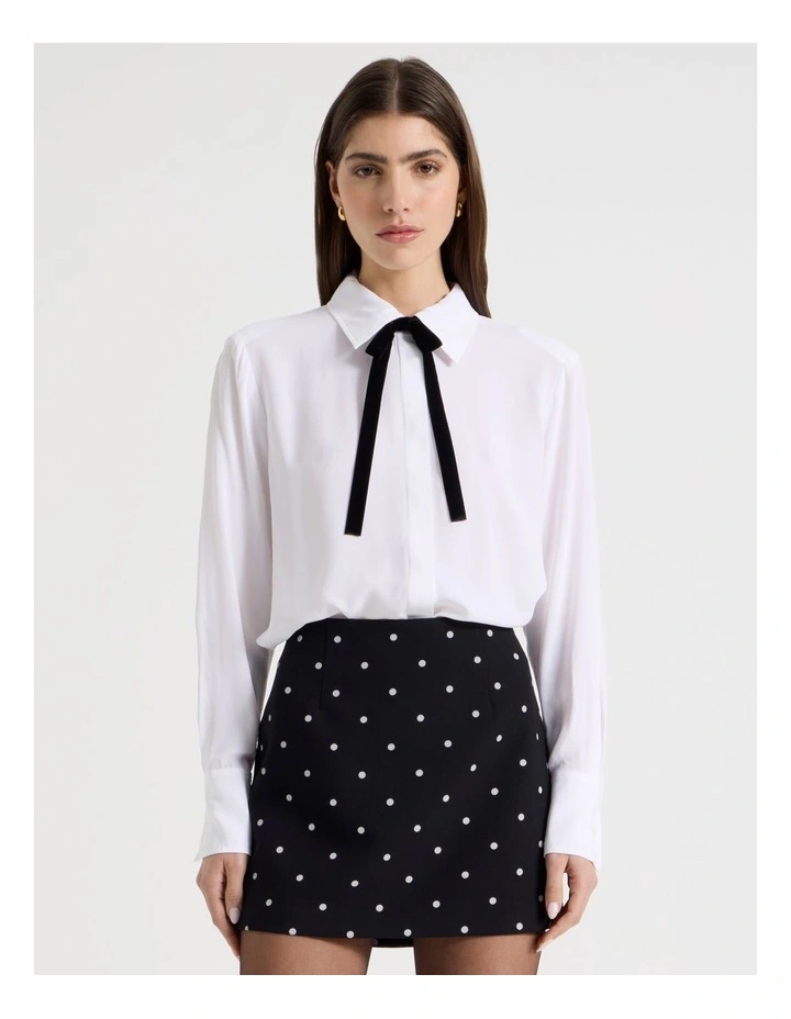 Velvet Bow Shirt in White image 1