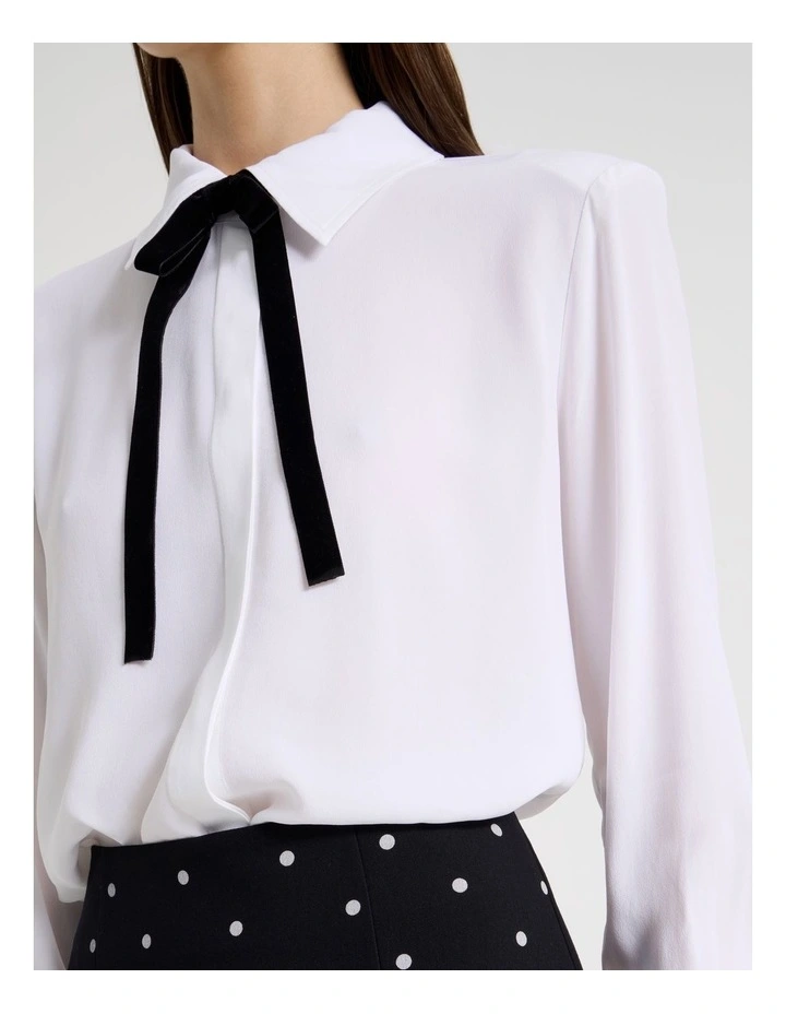 Velvet Bow Shirt in White image 2