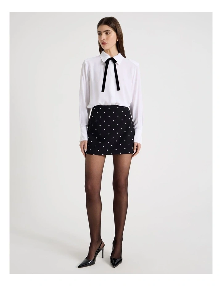 Velvet Bow Shirt in White image 3