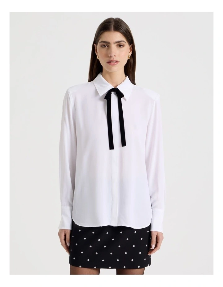 Velvet Bow Shirt in White image 4