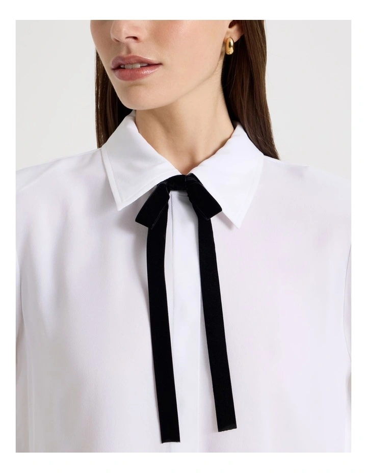 Velvet Bow Shirt in White image 6