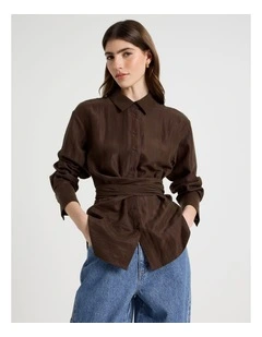 Side Tie Shirt in Brown