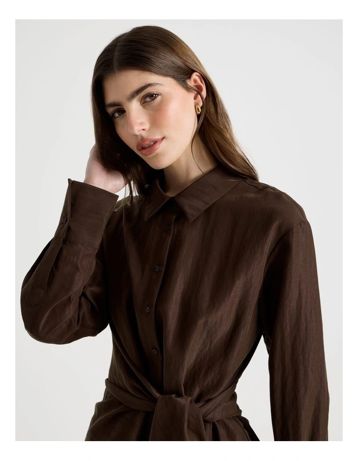 Side Tie Shirt in Brown image 2