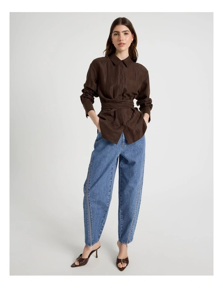 Side Tie Shirt in Brown image 4