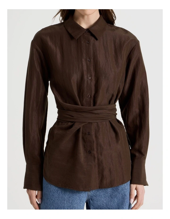 Side Tie Shirt in Brown image 5