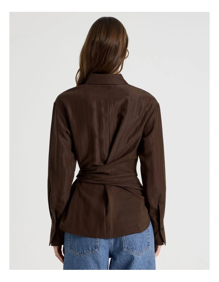 Side Tie Shirt in Brown image 6