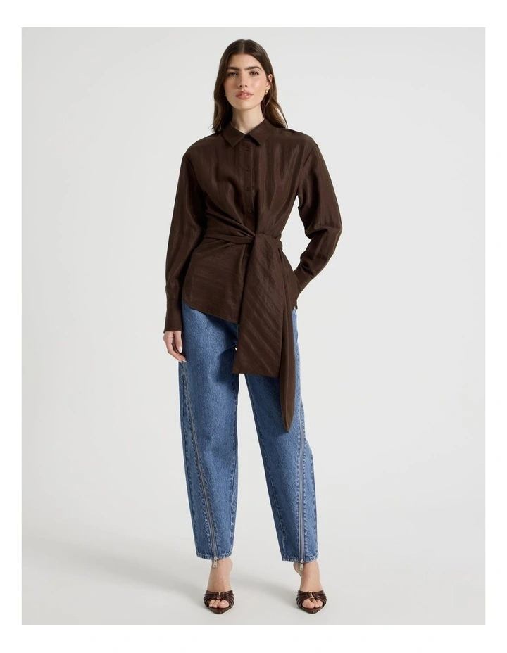 Side Tie Shirt in Brown image 7