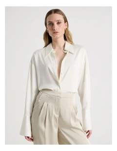 Oversized Satin Shirt in Ivory