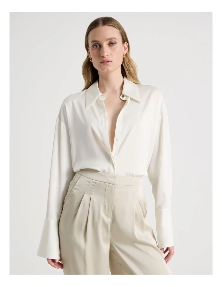 Oversized Satin Shirt in Ivory image 1