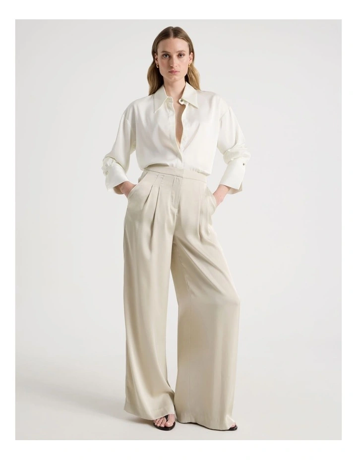 Oversized Satin Shirt in Ivory image 2