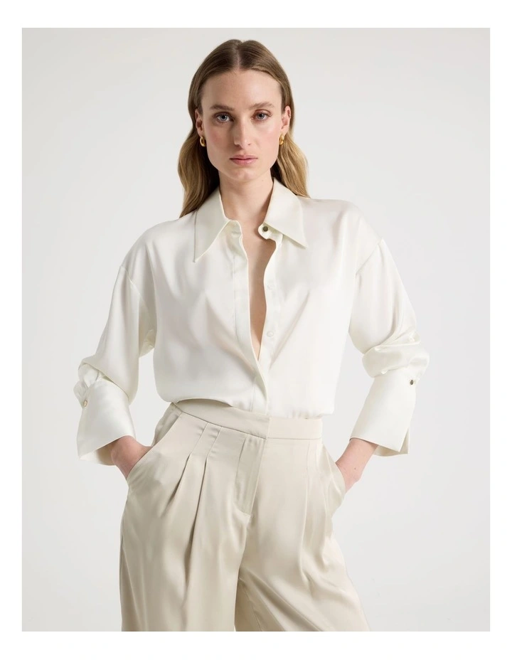 Oversized Satin Shirt in Ivory image 3