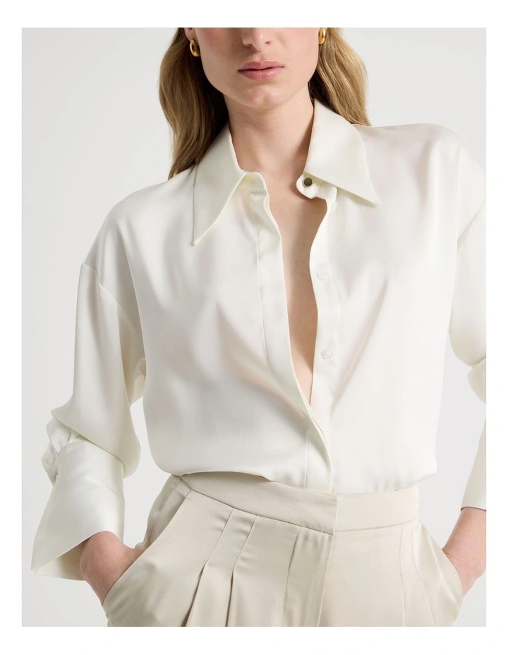 Oversized Satin Shirt in Ivory image 4