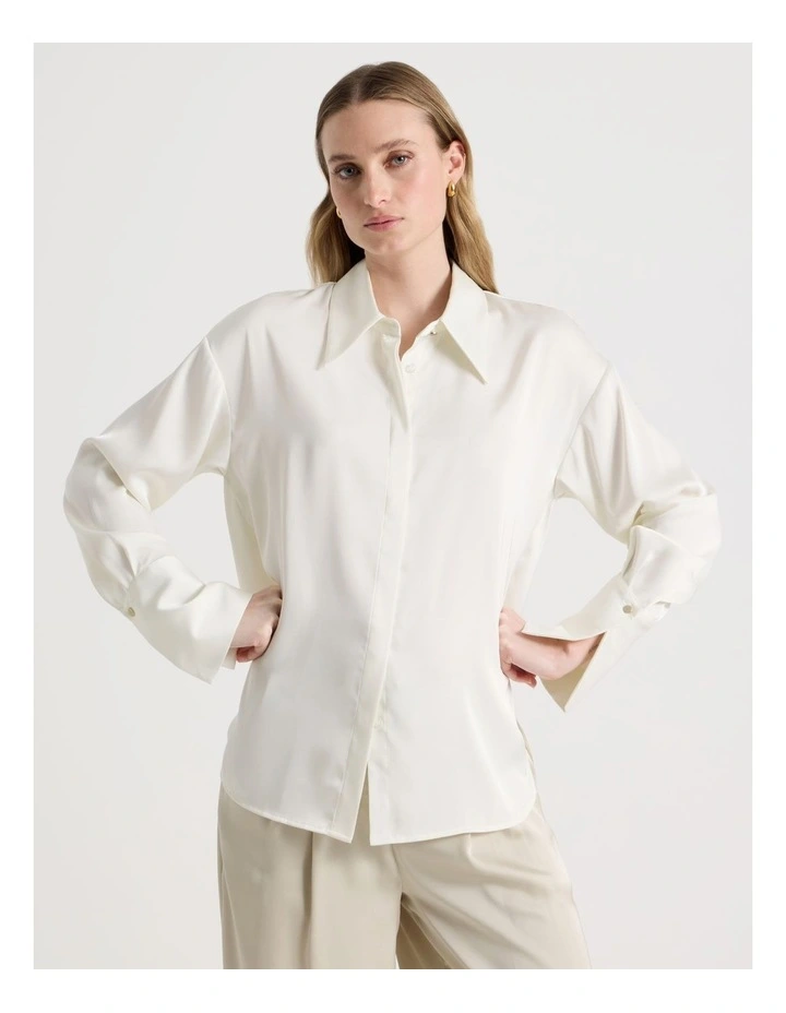 Oversized Satin Shirt in Ivory image 5