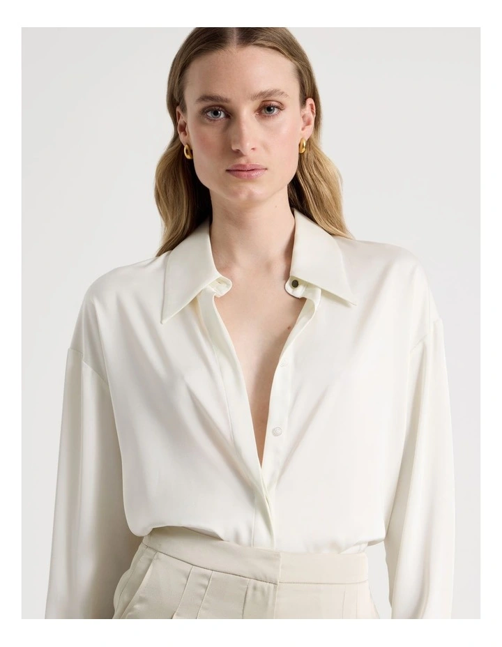 Oversized Satin Shirt in Ivory image 7