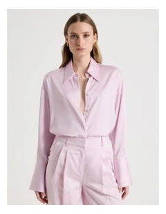 Oversized Satin Shirt in Light Pink