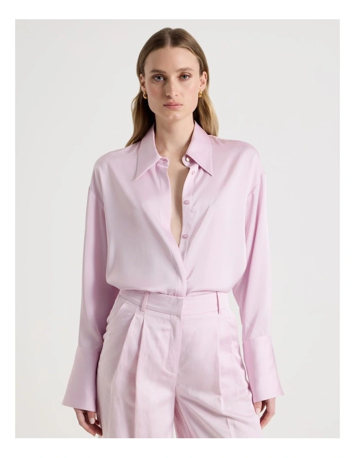 Oversized Satin Shirt in Light Pink image 1