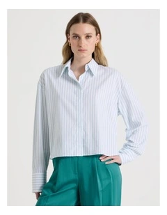 Cropped Stripe Shirt in Teal