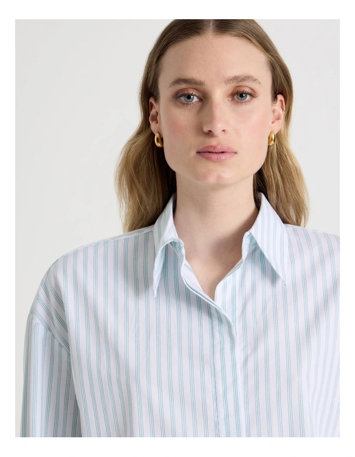 Cropped Stripe Shirt in Teal image 2