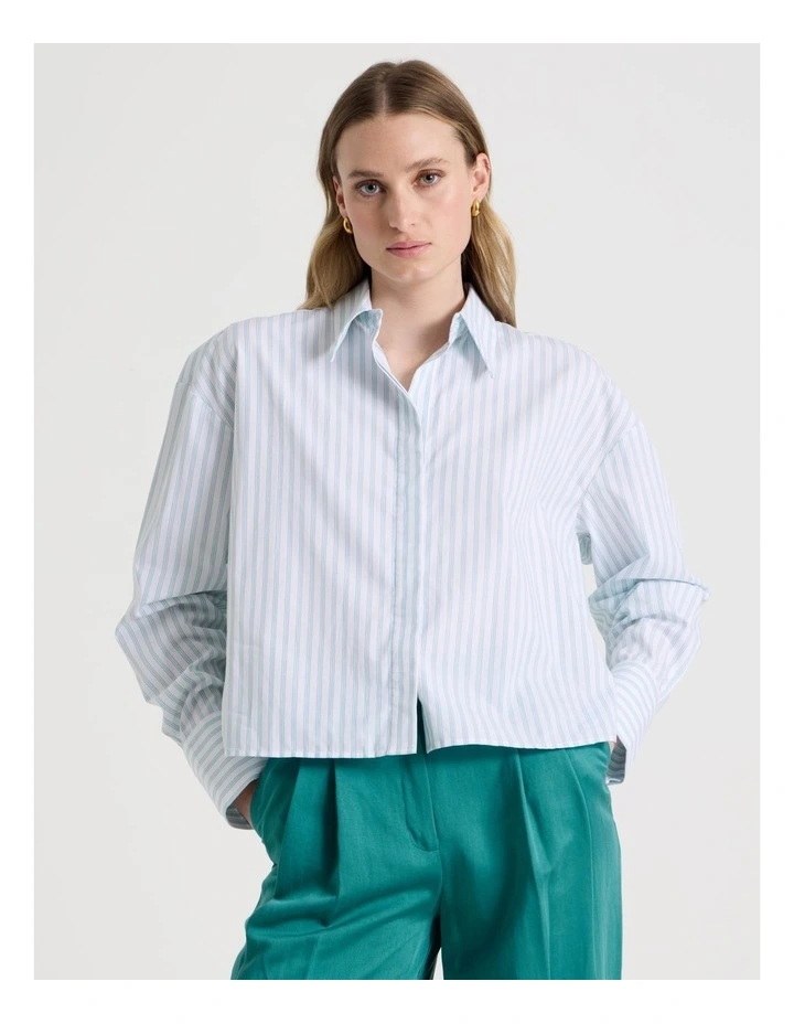 Cropped Stripe Shirt in Teal image 3