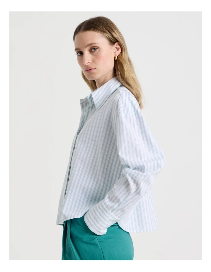Cropped Stripe Shirt in Teal image 5