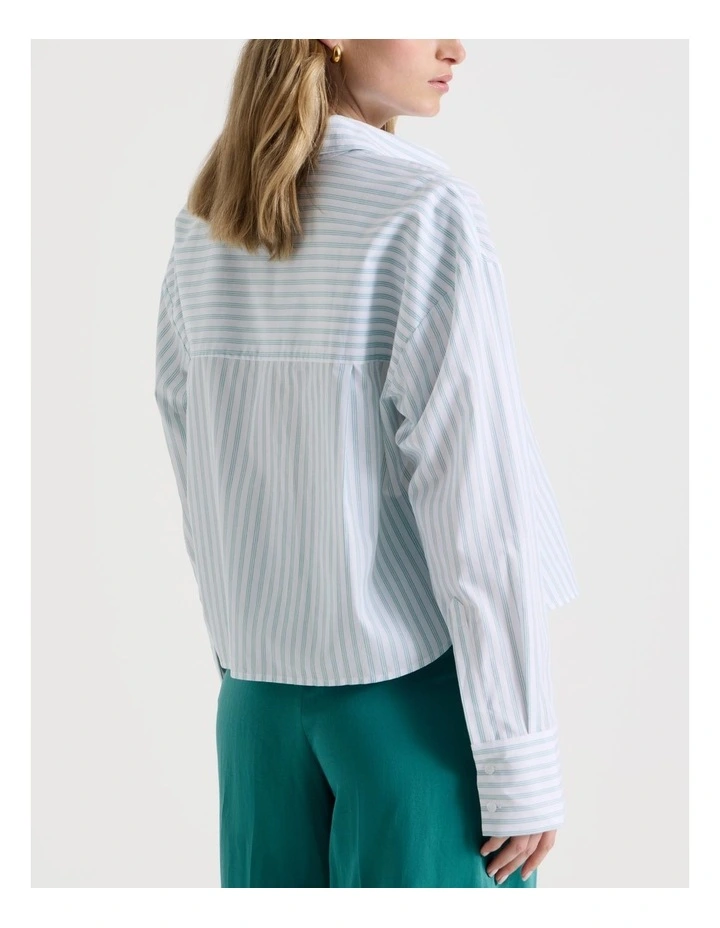Cropped Stripe Shirt in Teal image 7