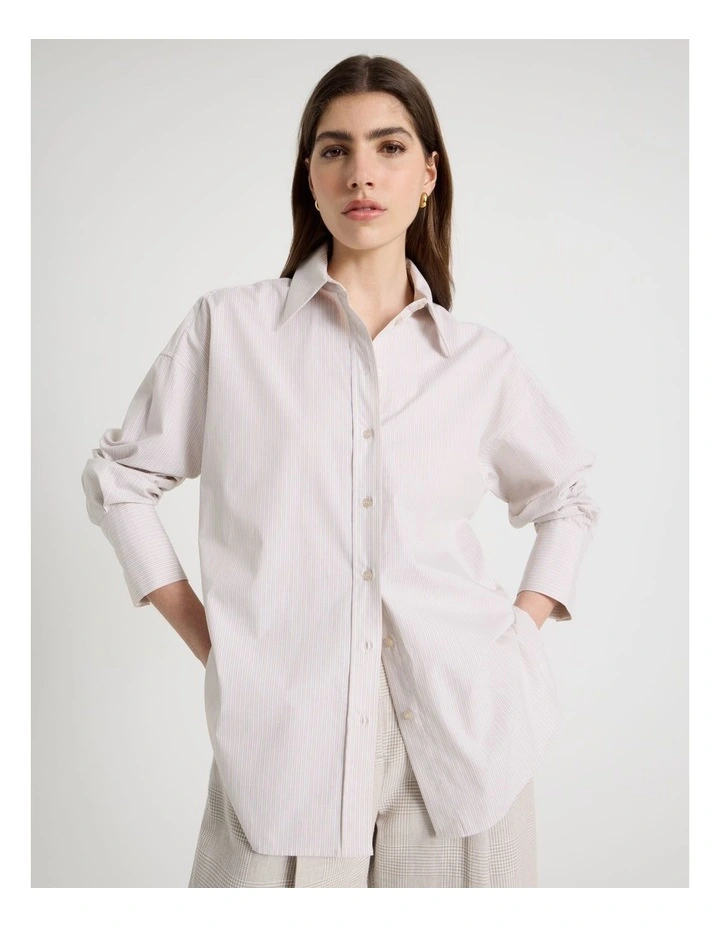 Oversized Stripe Shirt in Mink image 1