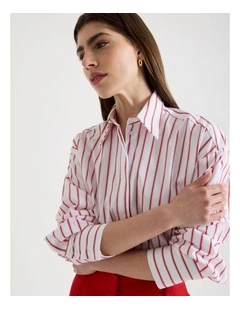 Cropped Stripe Shirt in Red