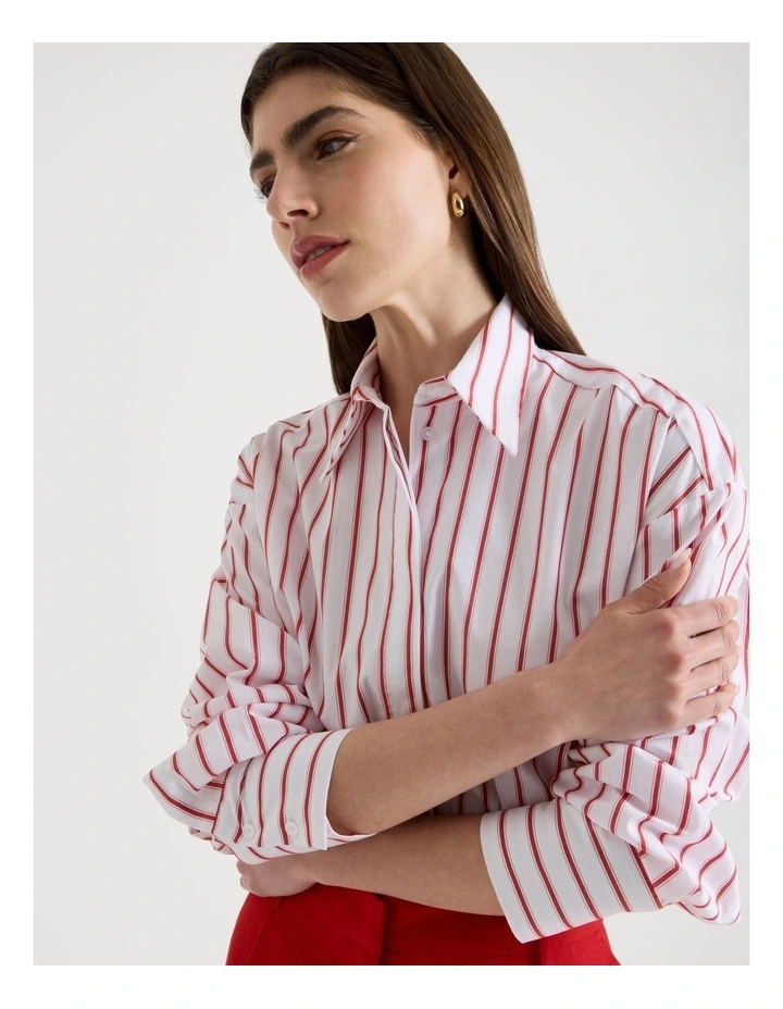 Cropped Stripe Shirt in Red image 1