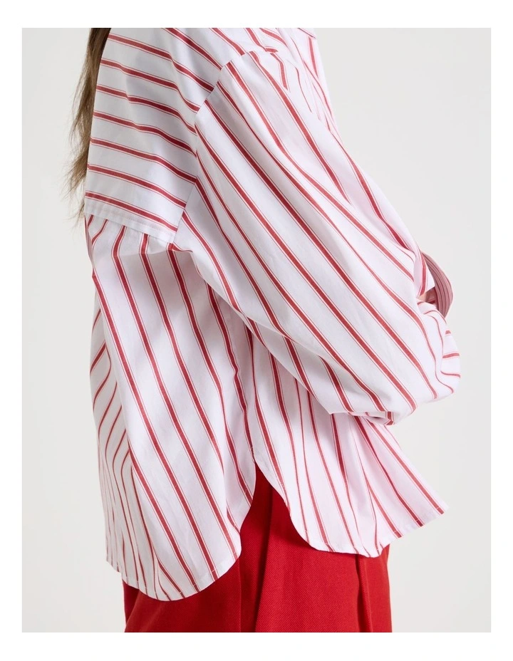 Cropped Stripe Shirt in Red image 3