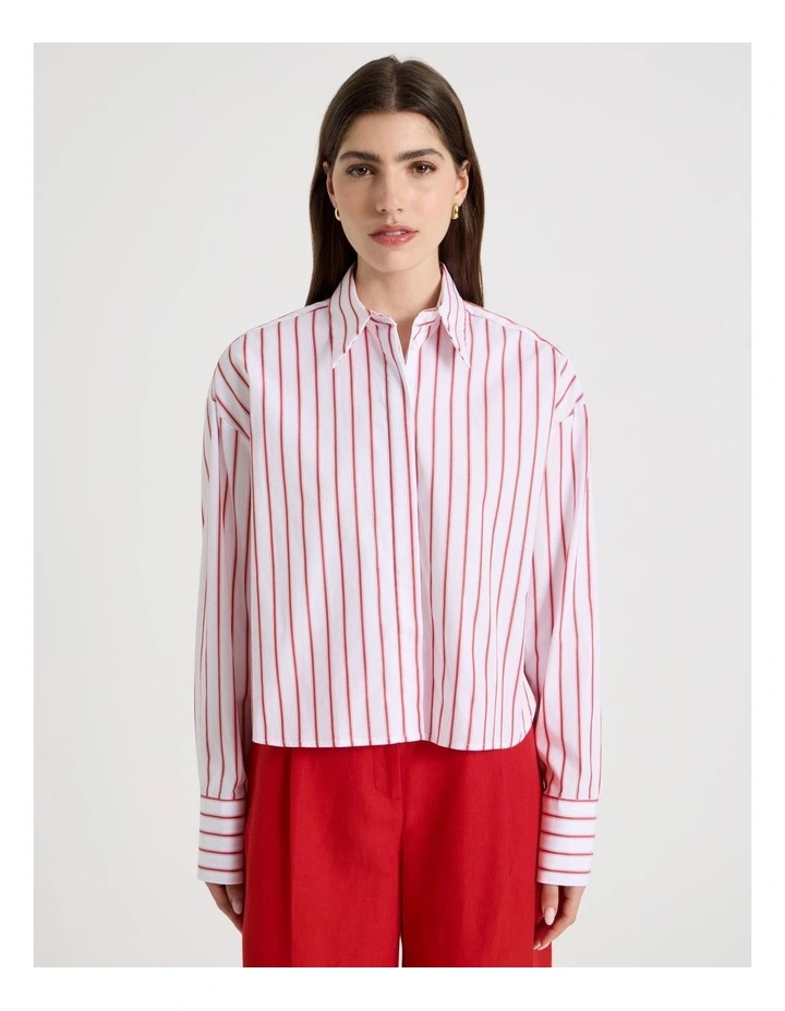 Cropped Stripe Shirt in Red image 4