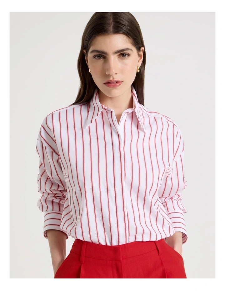 Cropped Stripe Shirt in Red image 7