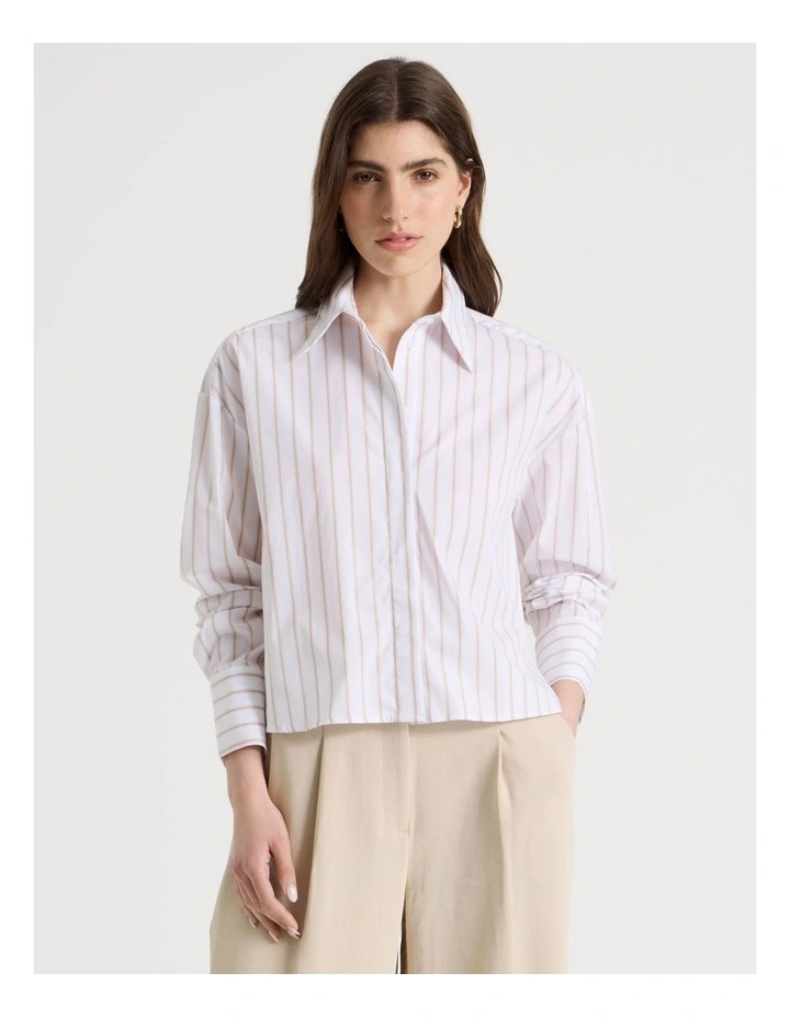 Cropped Stripe Shirt in Mink image 1
