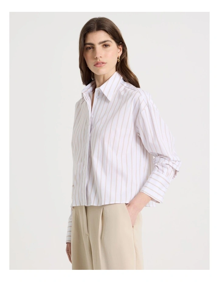 Cropped Stripe Shirt in Mink image 3
