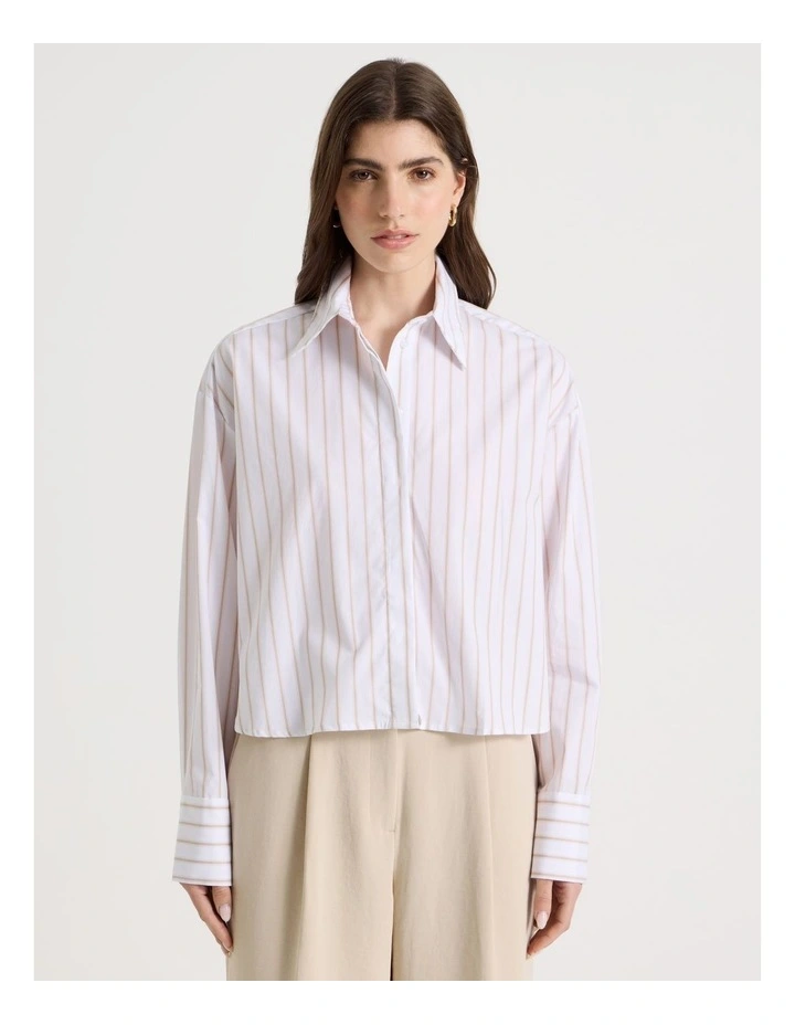 Cropped Stripe Shirt in Mink image 5
