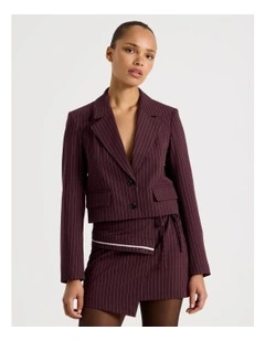 Pinstripe Cropped Blazer in Wine