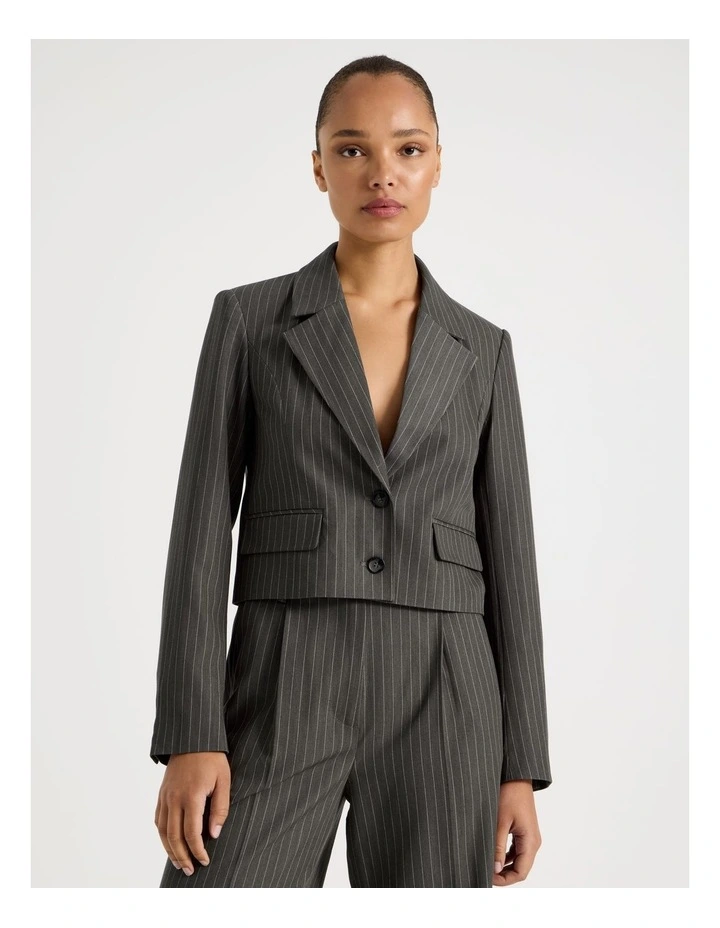 Pinstripe Cropped Blazer in Charcoal image 1